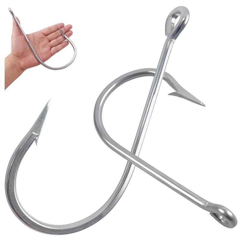 OROOTL Fishing Hooks Saltwater Giant Shark and Alligator Hooks Large J Hooks Stainless Steel Fishing Hook Extra Strong Big Game Fishing Hooks for Catfish Shark Tuna Saltwater Freshwater - Image 1